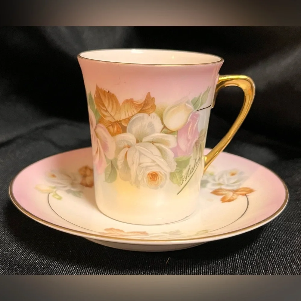 Antique Royal Rudolstadt Chocolate Cup Saucer Hand Painted F. Kahn Mint Cond